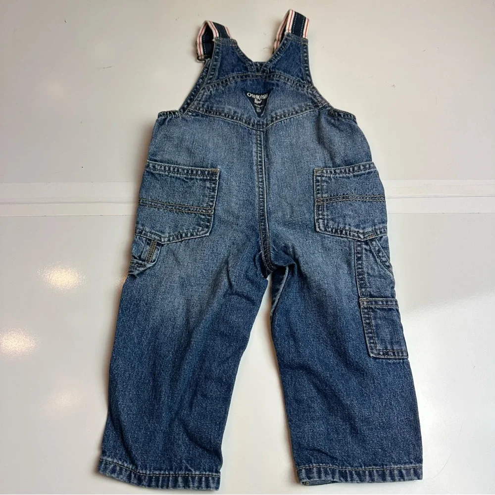 OshKosh B’gosh Denim Overalls | Striped Straps | 9–12M | Y2K Americana